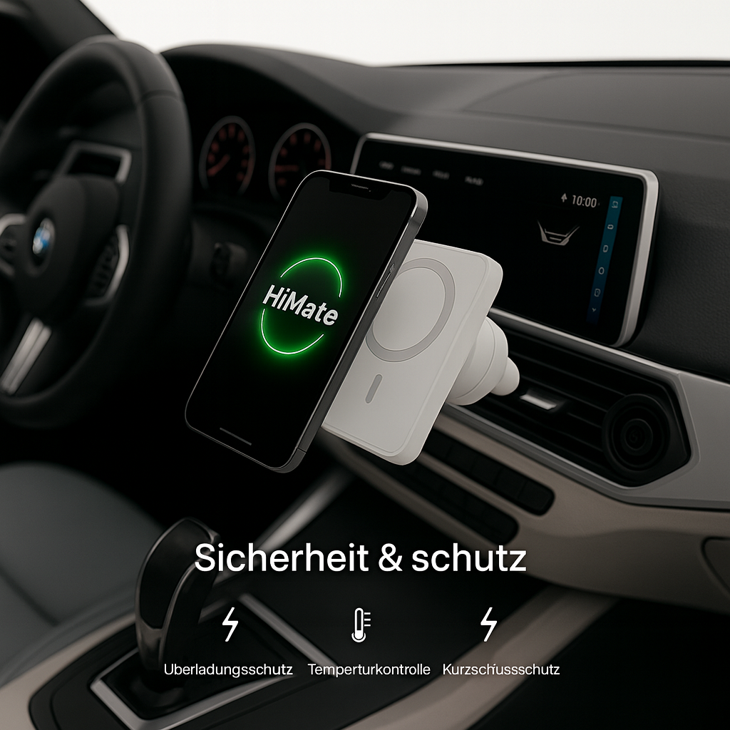 Magnetisches Kfz Wireless Ladegerät – 15 W Schnellladung mit Typ-C & Lüftungshalterung