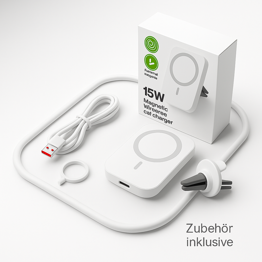 Magnetisches Kfz Wireless Ladegerät – 15 W Schnellladung mit Typ-C & Lüftungshalterung