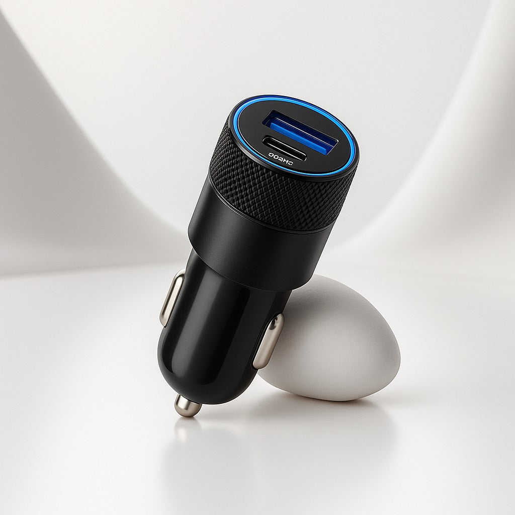 Schnellladegerät fürs Auto – USB & Typ-C, 15W  Aluminium