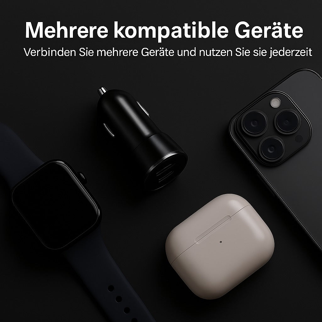 Schnellladegerät fürs Auto – USB & Typ-C, 15W  Aluminium