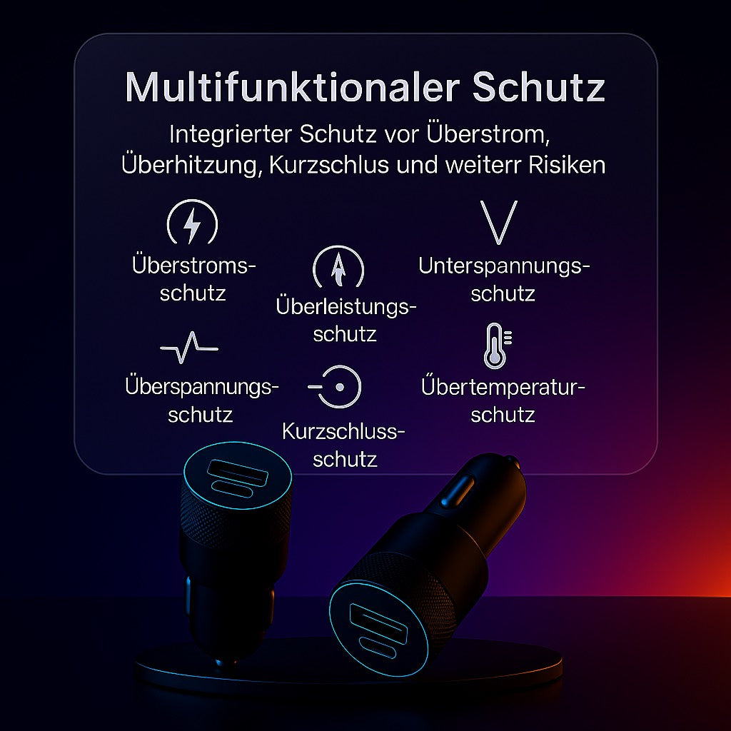 Schnellladegerät fürs Auto – USB & Typ-C, 15W  Aluminium